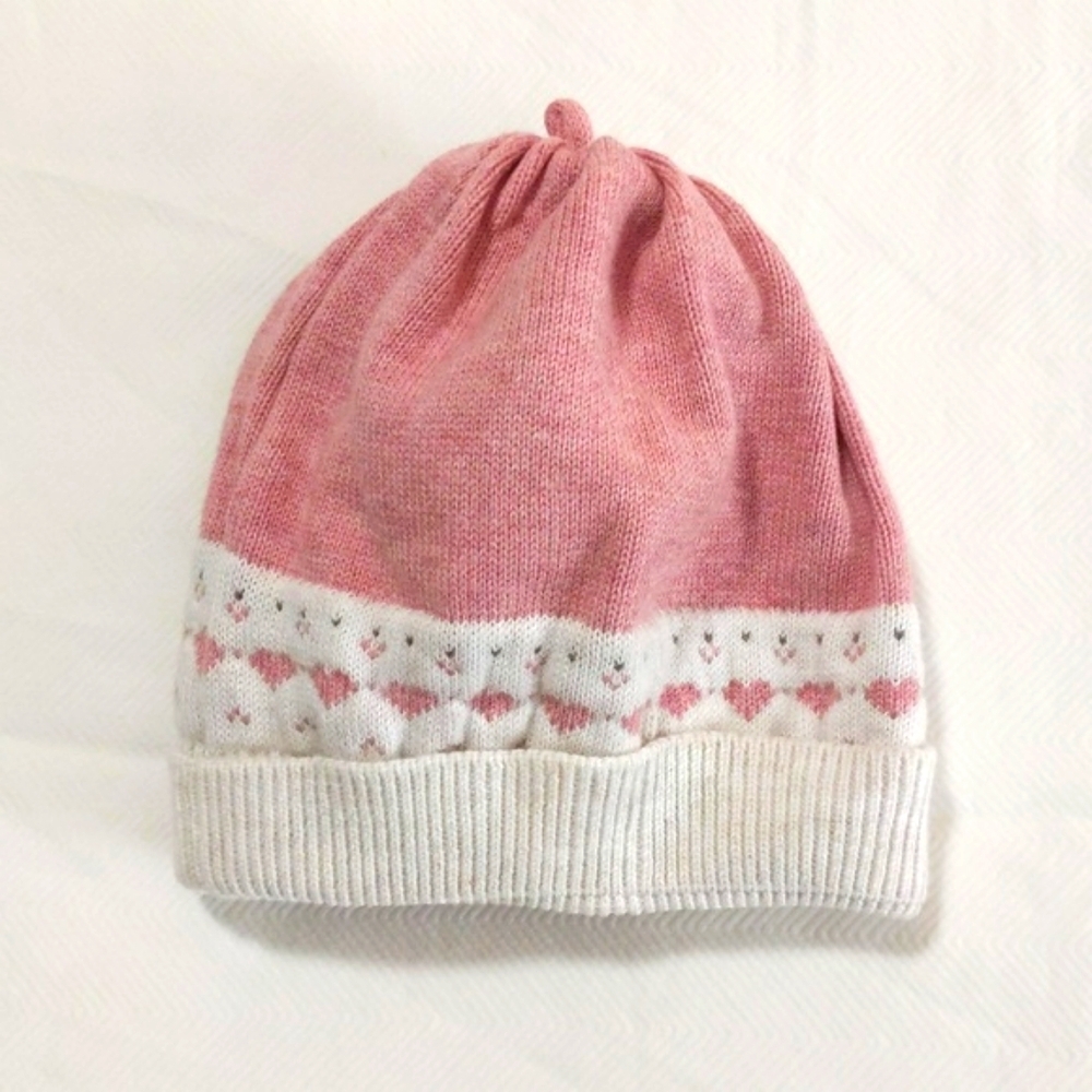 mayoral pink cotton knit infant winter tuque hat 6-9 months baby girl
